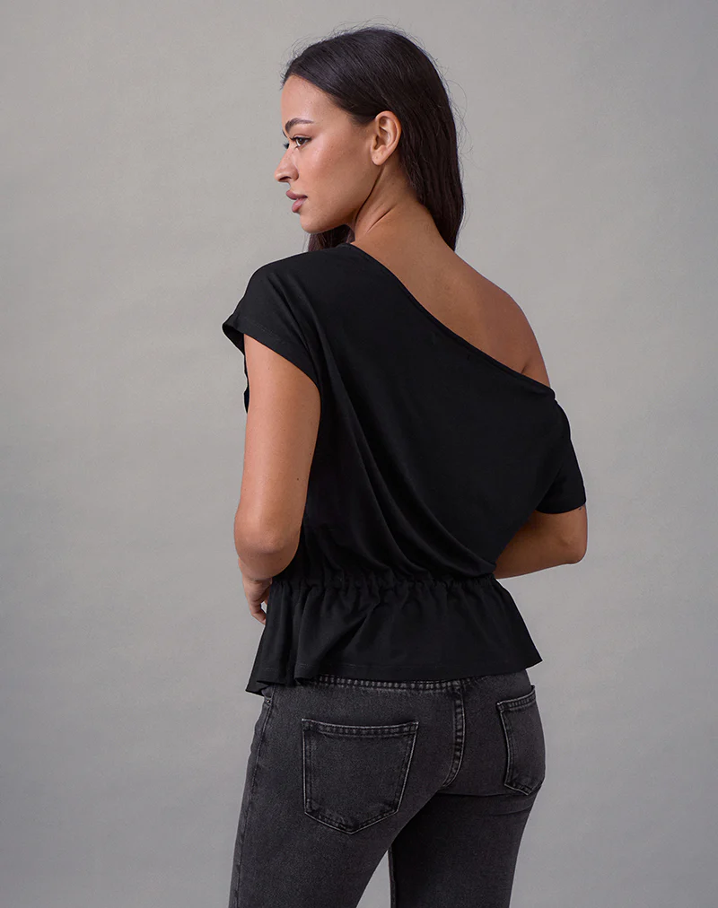 Sika One Shoulder Top in Black with Tie Belt - Image 5