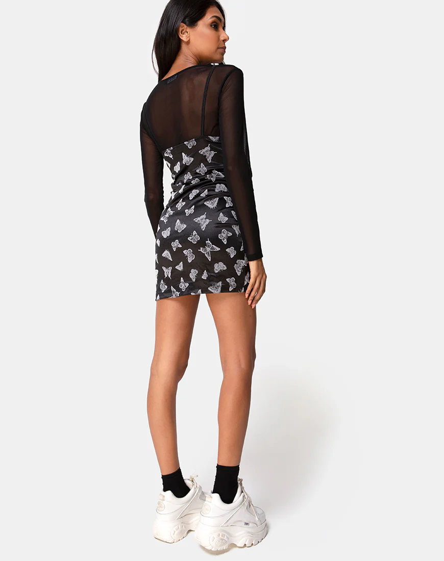 Sikhnet Mini Dress in Black Butterfly Flock - Image 4