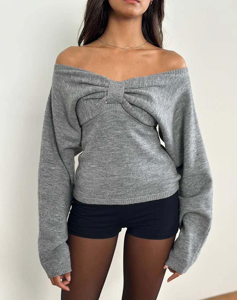 Sikuna Bow Jumper in Grey - Image 2
