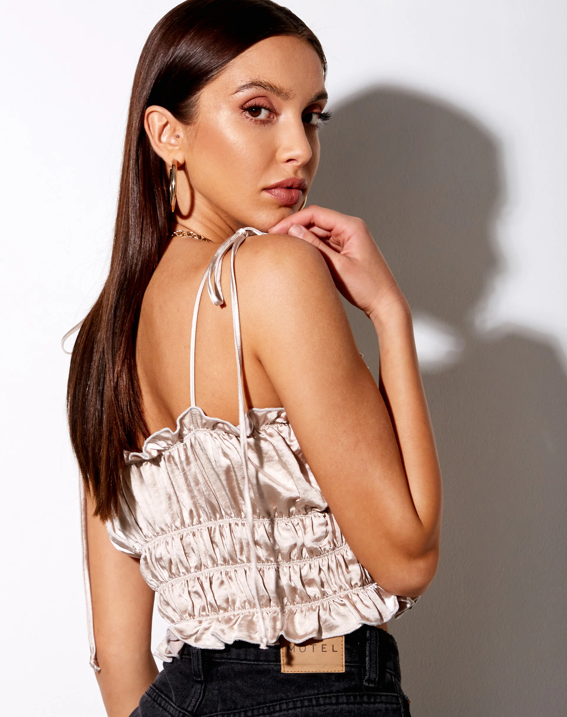 Silvia Cami Top in Satin Champagne - Image 2