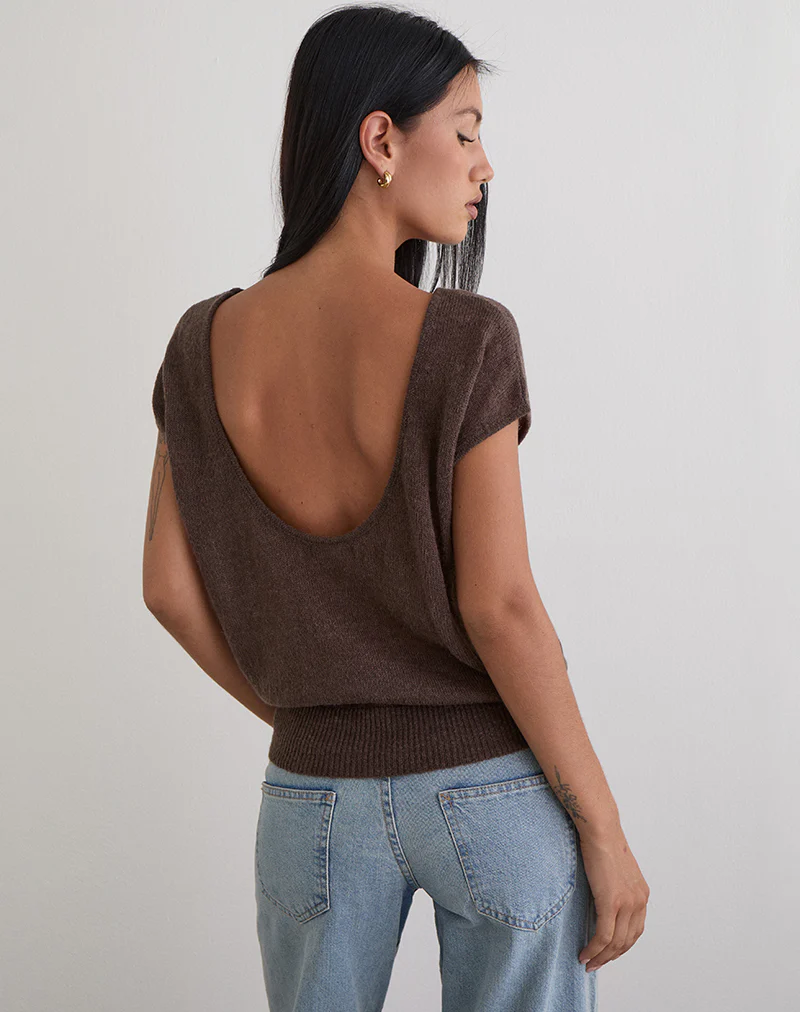 Sinda Scoopback Top in Knit Dark Chocolate - Image 2