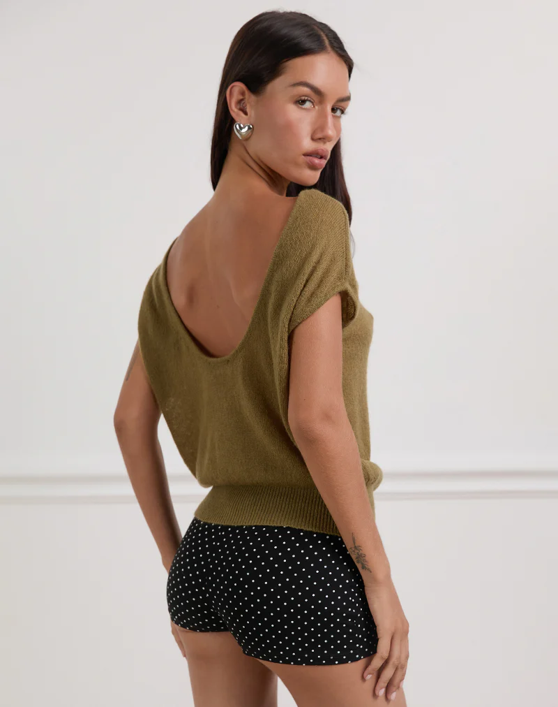 Sinda Scoopback Top in Knit Olive - Image 2
