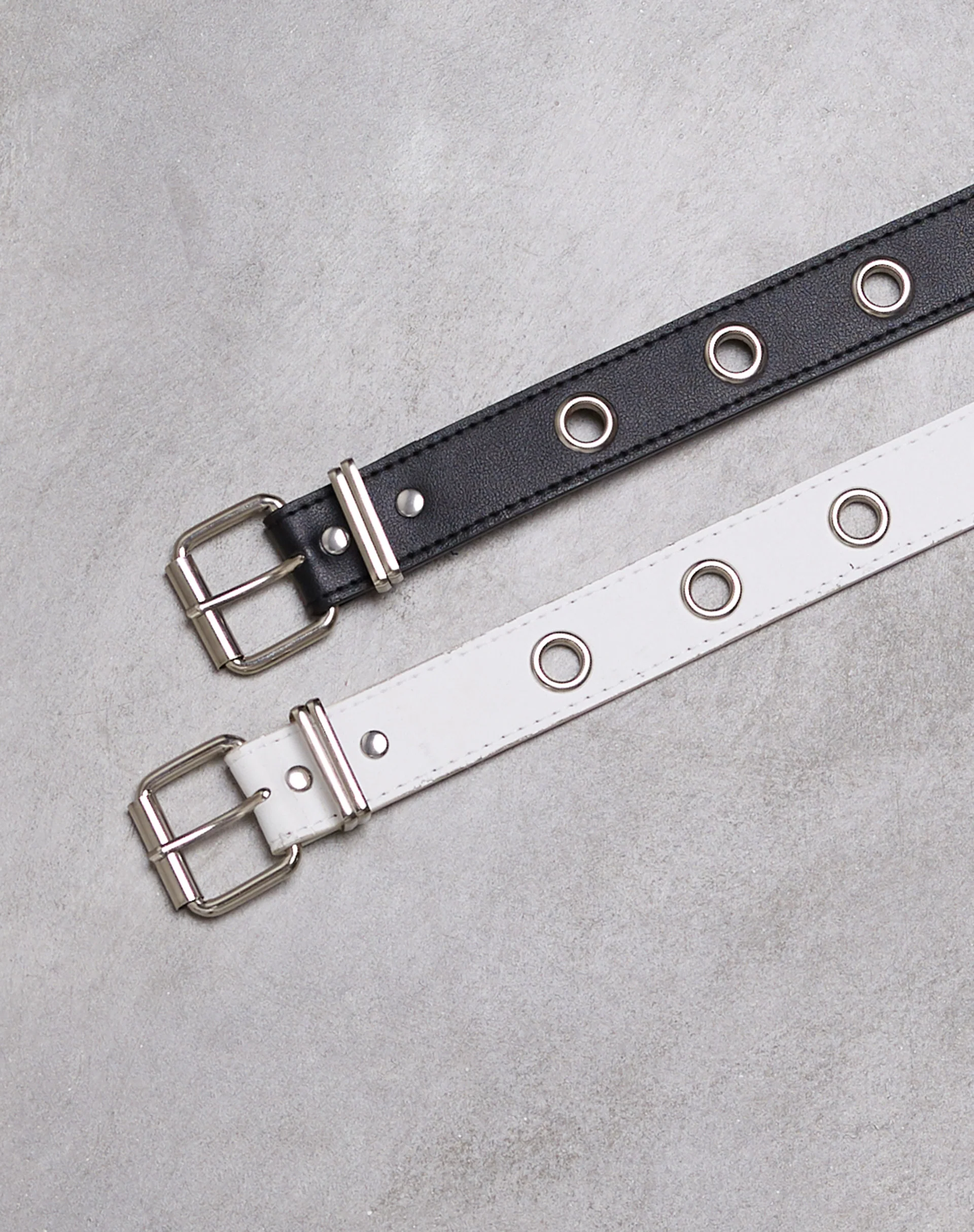 Single Eyelet Grommet Belt in PU Leather White - Image 3