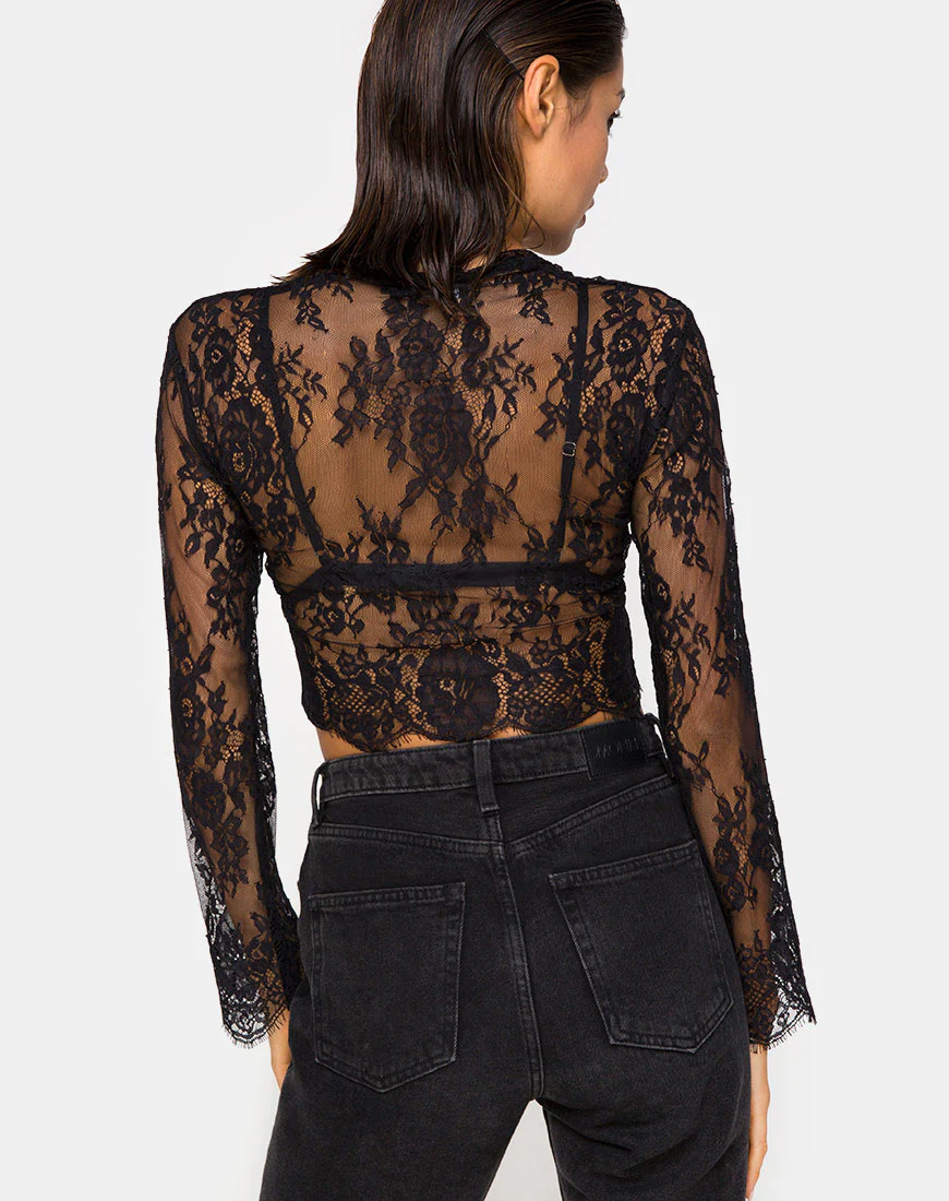 Sinhor Crop Top in Lace Black - Image 2