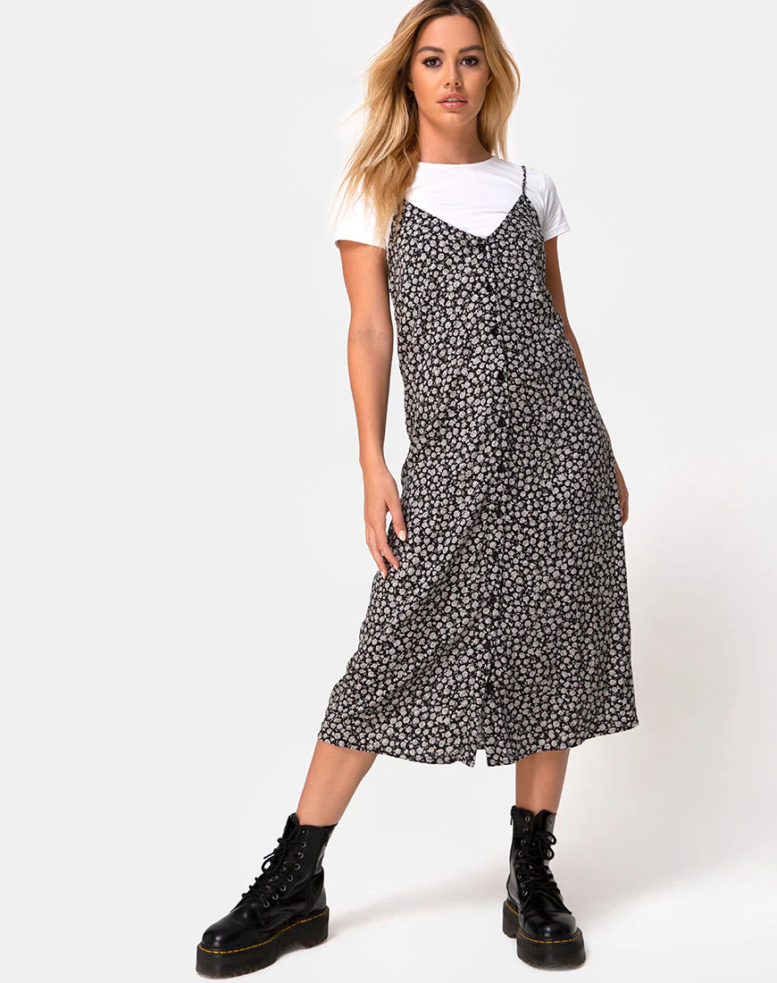 Sini Slip Dress in Ditsy Rose Black - Image 3