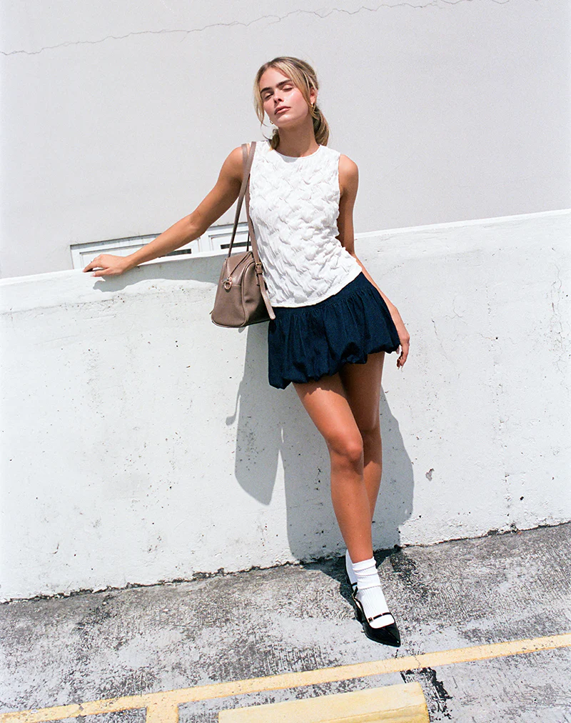 Sisila Puffball Mini Skirt in Chambray Indigo - Image 2
