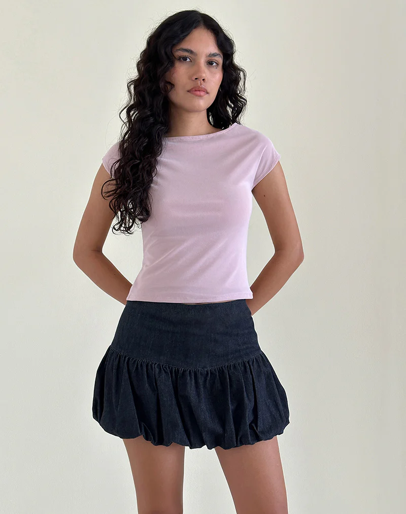Sisila Puffball Mini Skirt in Chambray Indigo - Image 4