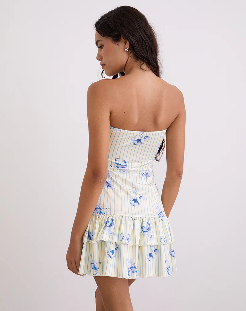 Sitav Dress in Floral Stripe Cream - Image 5