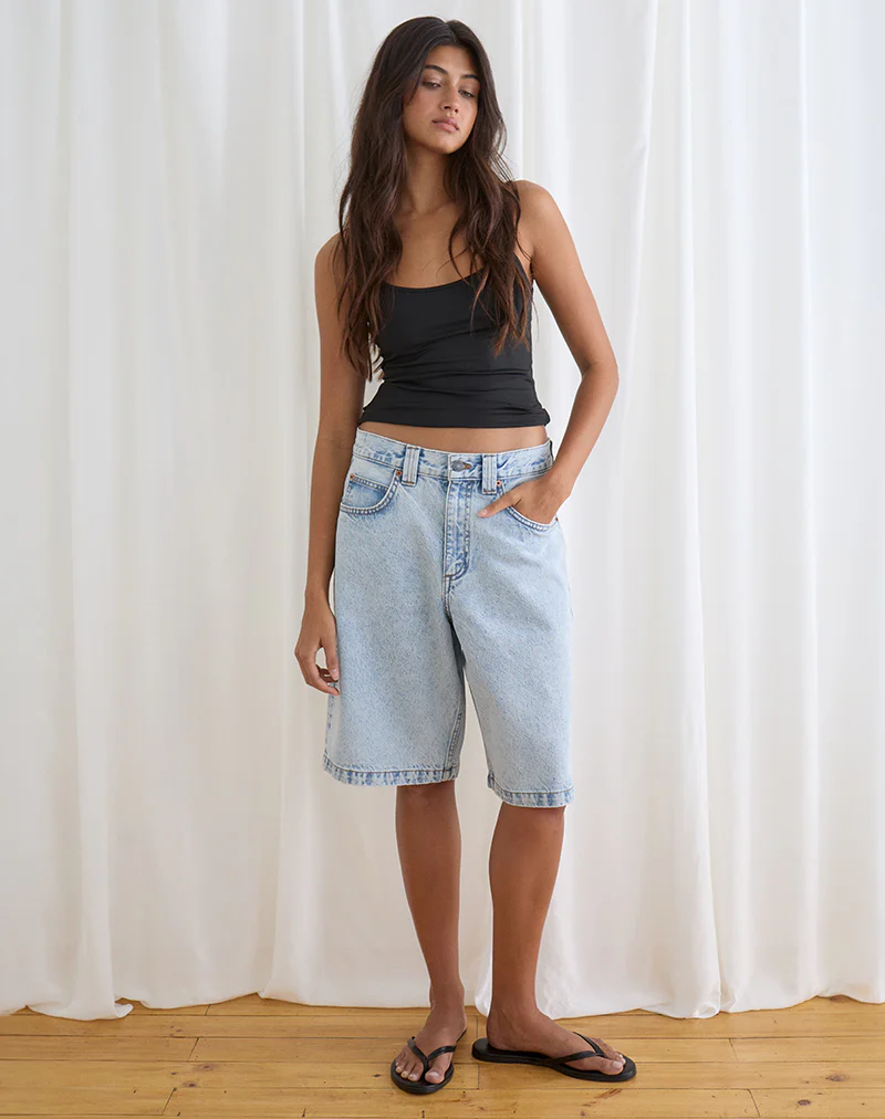 Low Rise Denim Skater Short in 80's Light Wash Blue - Image 4
