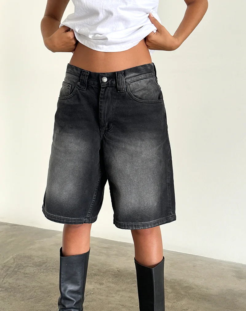 Low Rise Denim Skater Short in Extreme Black - Image 3