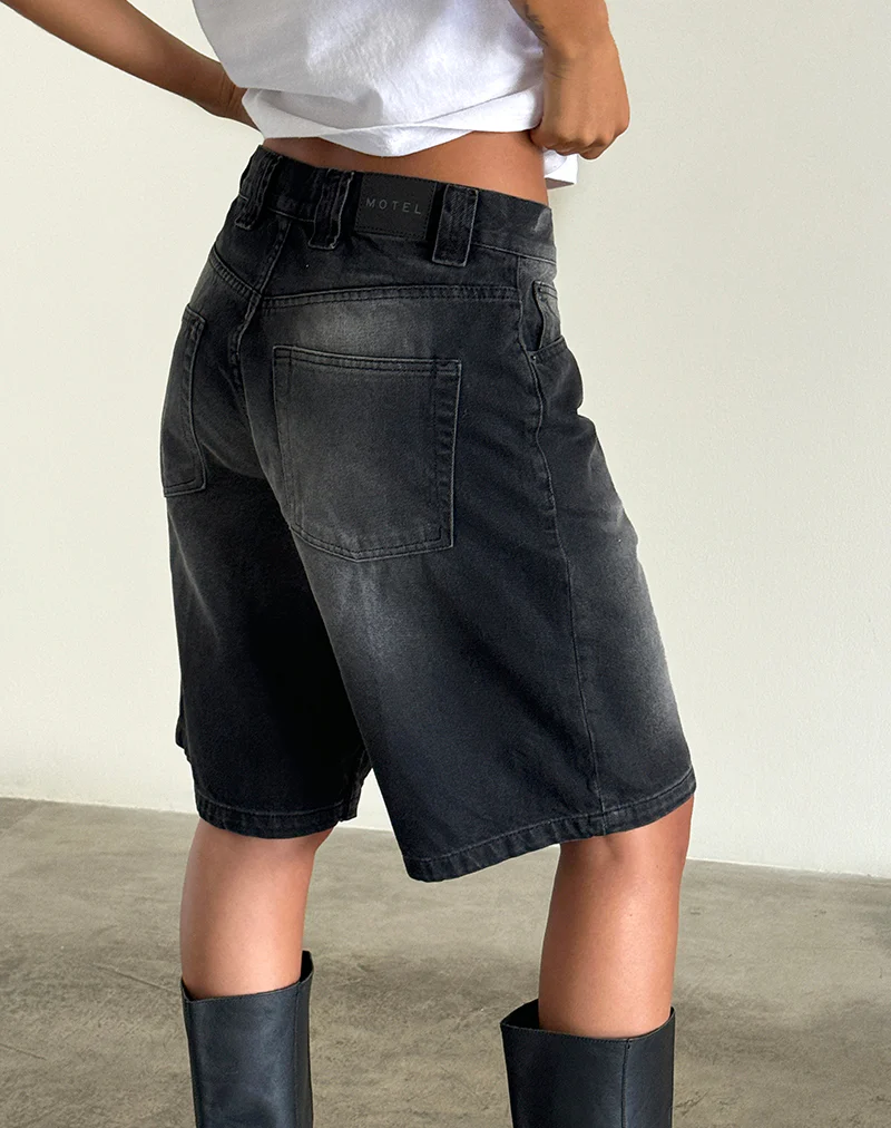 Low Rise Denim Skater Short in Extreme Black - Image 4