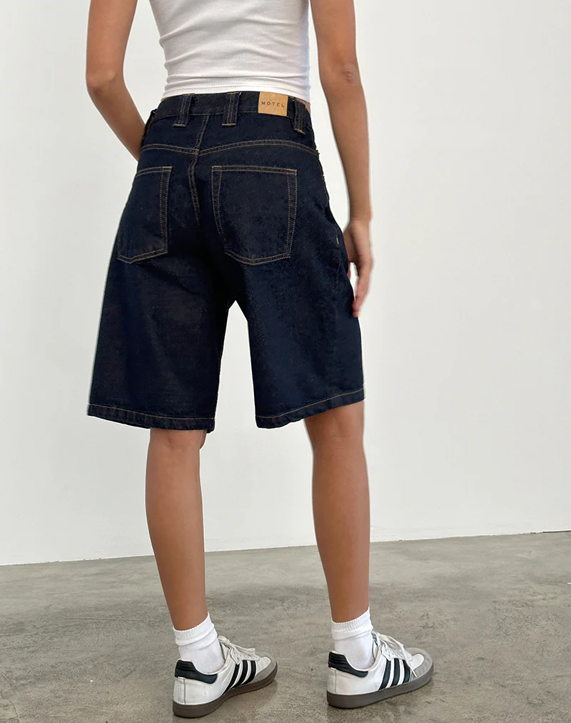 Low Rise Denim Skater Short in Indigo - Image 4