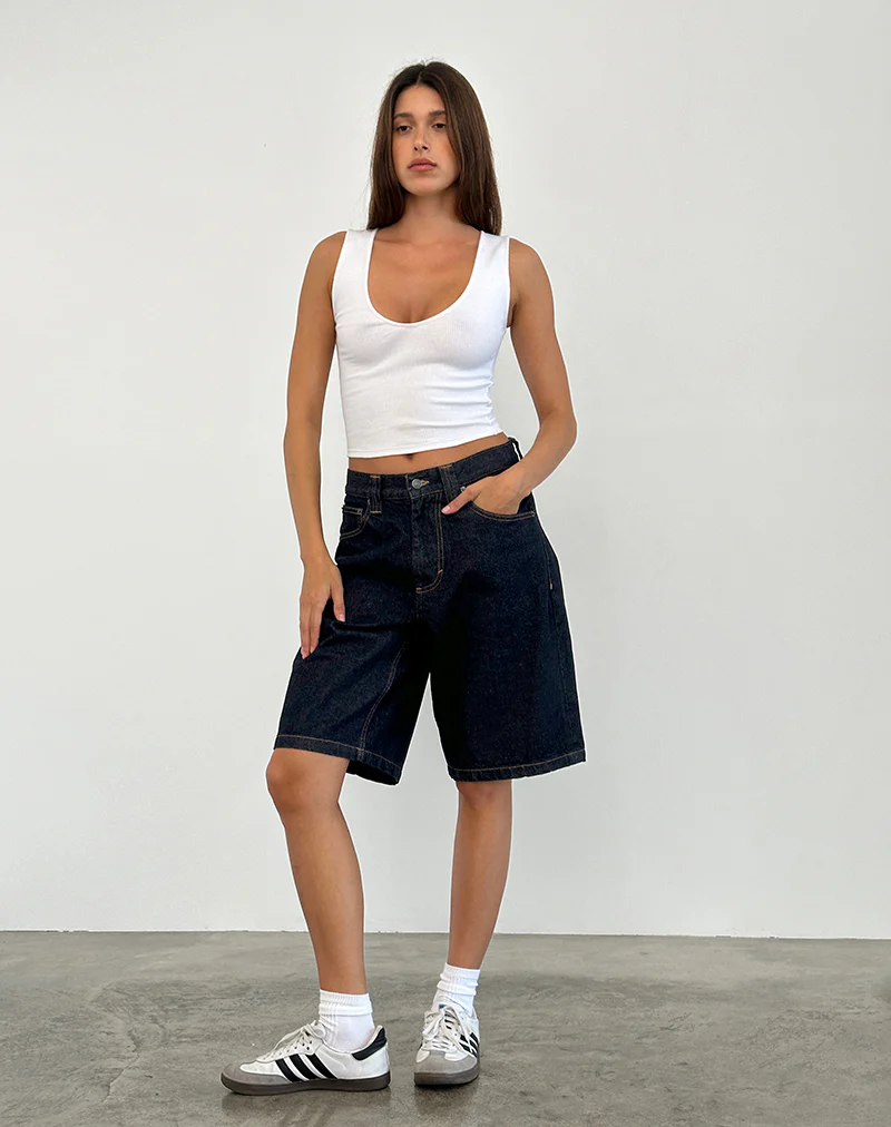 Low Rise Denim Skater Short in Indigo - Image 5