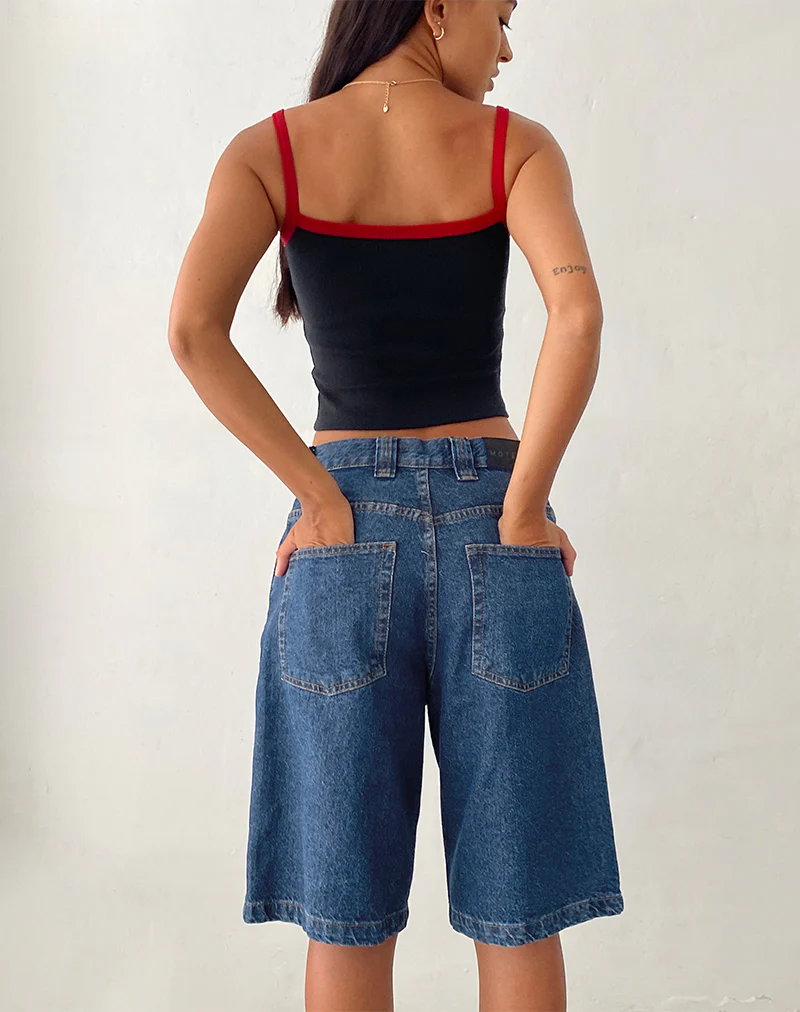 Low Rise Denim Skater Short in Core Blue Stone - Image 3