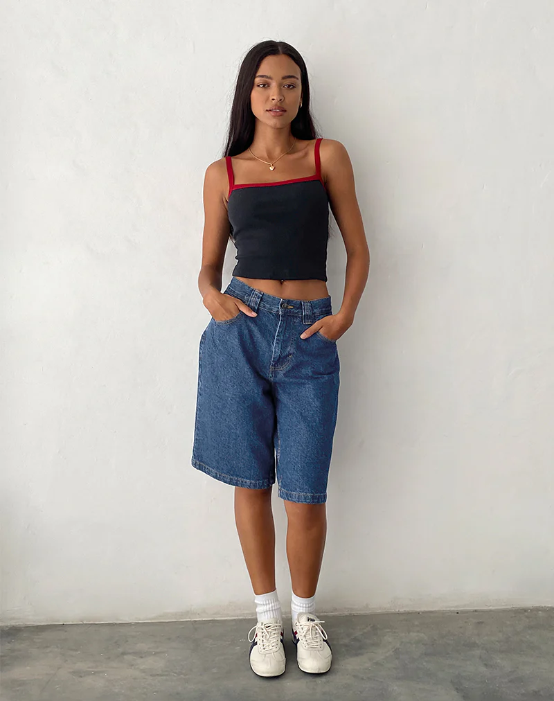 Low Rise Denim Skater Short in Core Blue Stone - Image 4