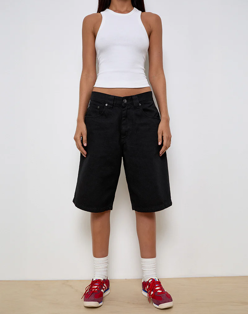 Low Rise Denim Skater Short in Rinse Black - Image 2