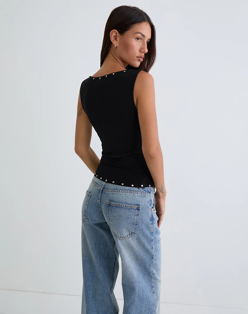 Slater Studded Top in Rayon Jersey Black - Image 5