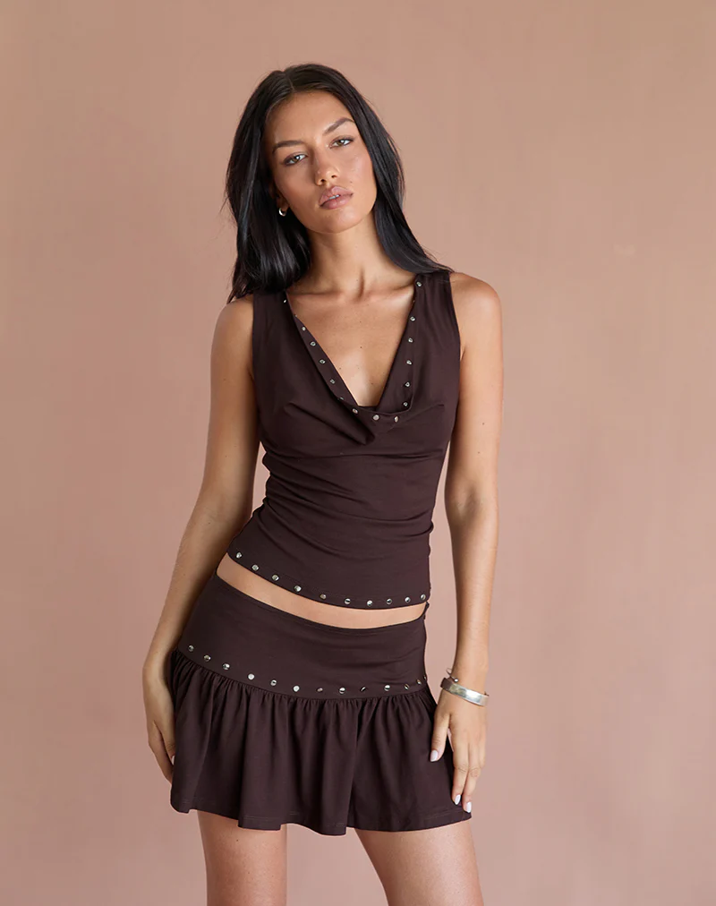 Slater Studded Top in Rayon Jersey Bitter Chocolate - Image 6