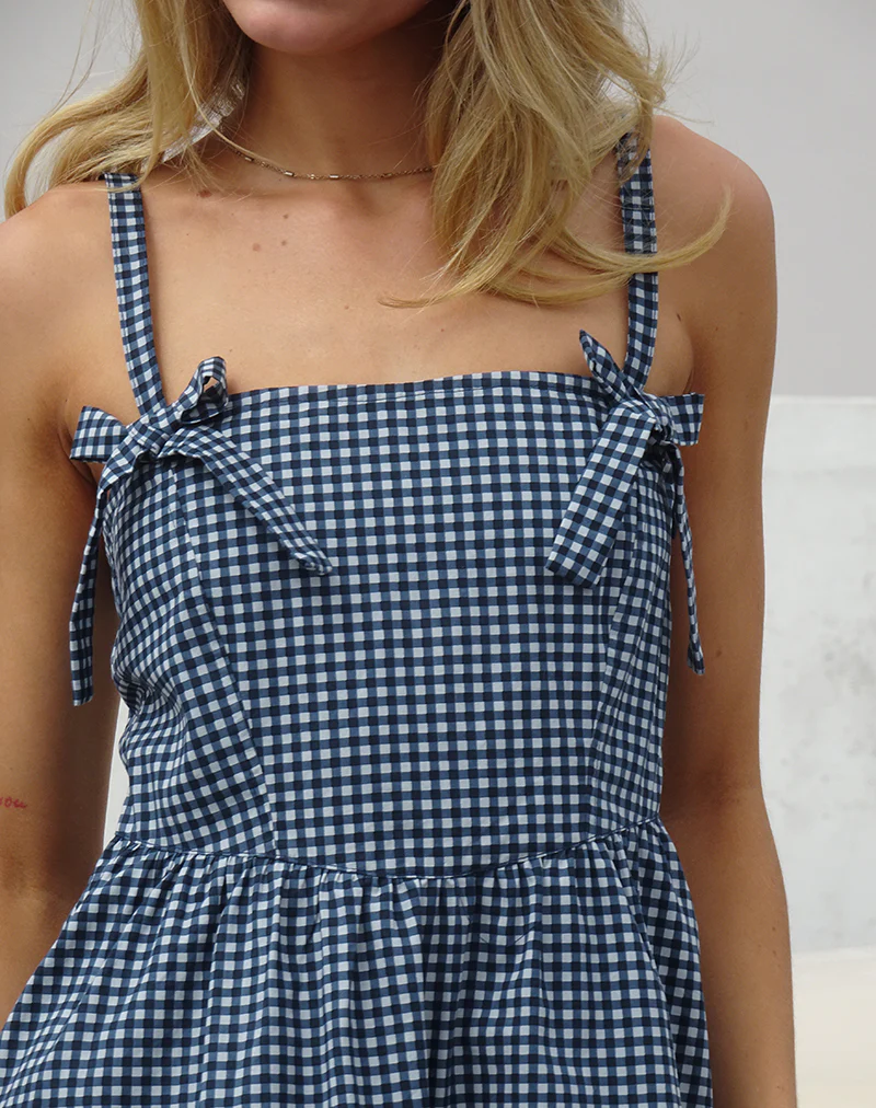 Sloane Midi Dress in Mini Dark Blue Gingham - Image 3