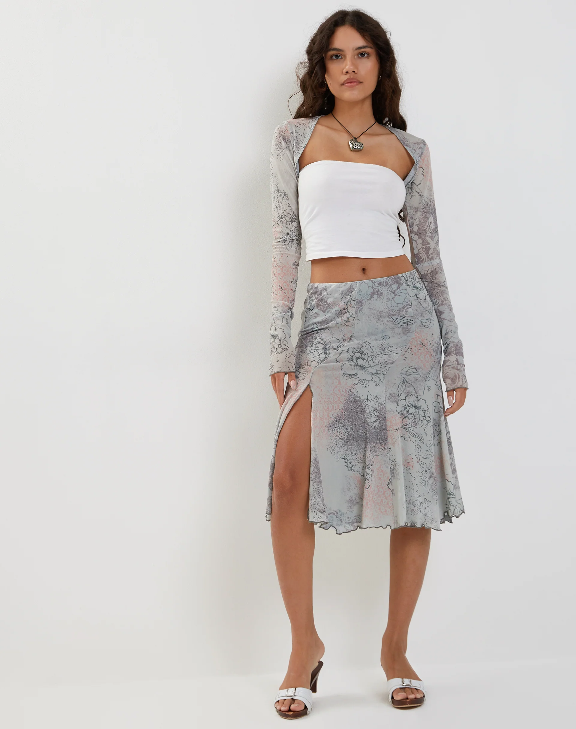 Sloane Midi Skirt in Pastel Floral Lace - Image 2