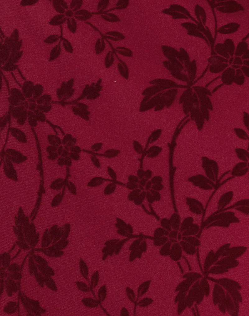 Slokya Long Sleeve Maxi Dress in Vine Floral Flock Cherry - Image 6