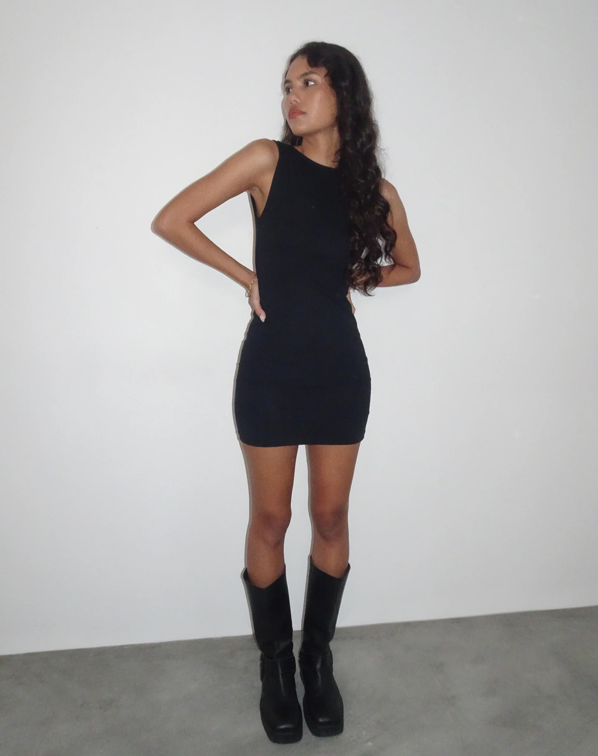 Slony Low Back Mini Dress in Black Lycra - Image 4