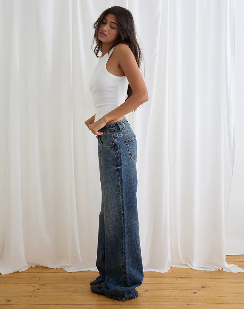 Low Rise Slouchy Flare Jeans in Steel Blue - Image 7