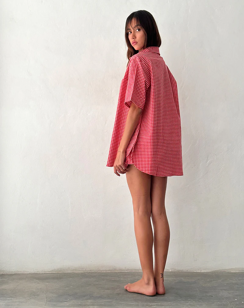 Smith Oversized Shirt in Red Gingham - Image 4