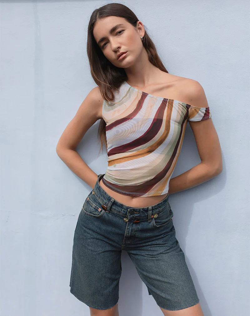 Sohan Asymetrical Top in Mesh Wiggle Sunset - Image 2