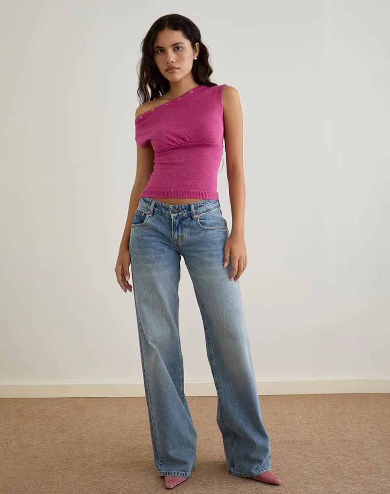 Sojin Top in Lurex Pink with Eyelets - Image 3