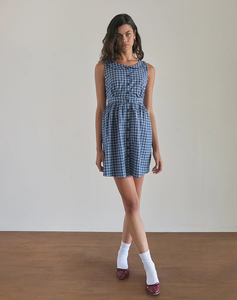 Sokasi Mini Dress in Navy Tartan - Image 3