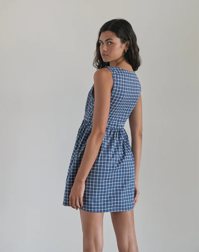 Sokasi Mini Dress in Navy Tartan - Image 4