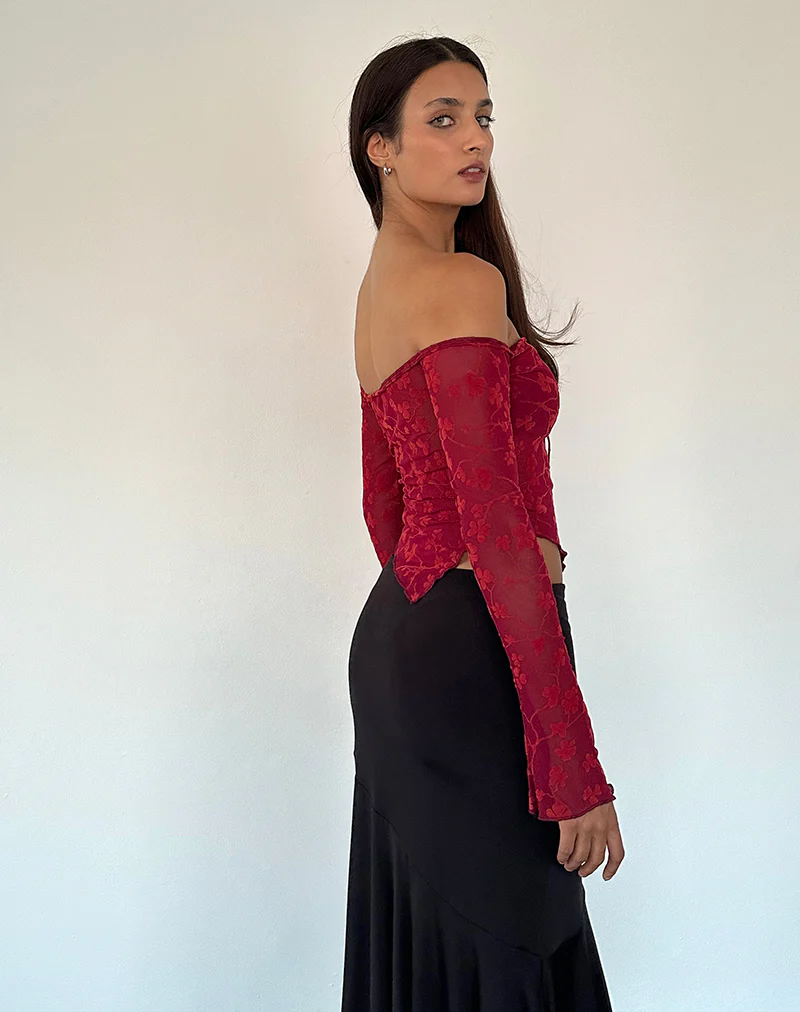 Sola Top in Grunge Floral Flock Red - Image 3