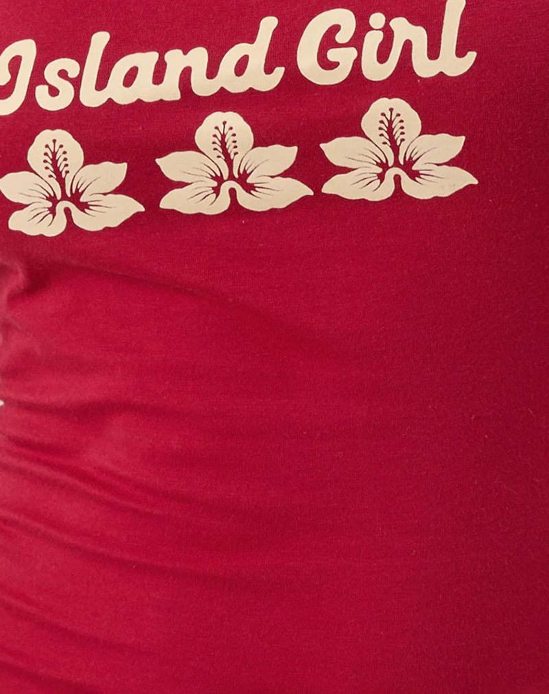 Solani Top in Adrenaline Red with Stone Binding and Island Girl Graphic - Image 6