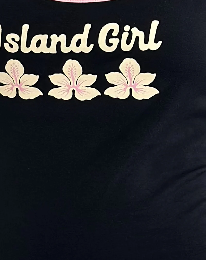 Solani Cami Top in Black with Baby Pink Binding and Island Girl Print - Image 5