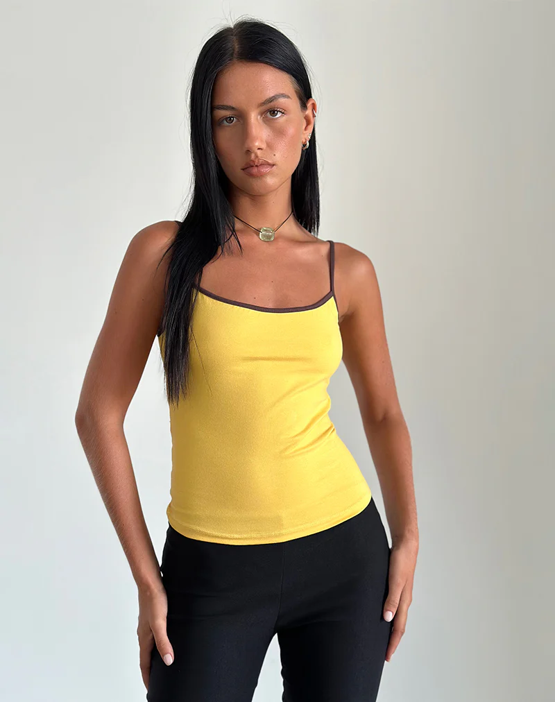 Solani Top in Yellow May with Deep Mahogany Binding