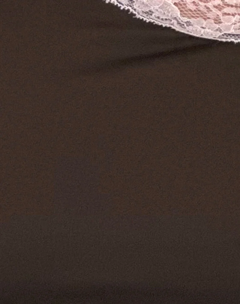 Soleh One Shoulder Top in Brown Slinky with Pink Lace - Image 6
