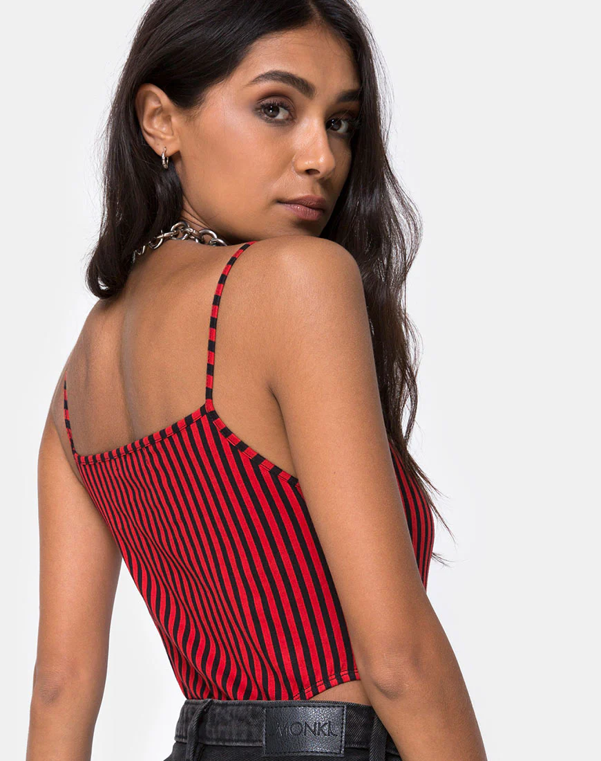 Solemo Bodice in Mini Stripe Red and Black - Image 2
