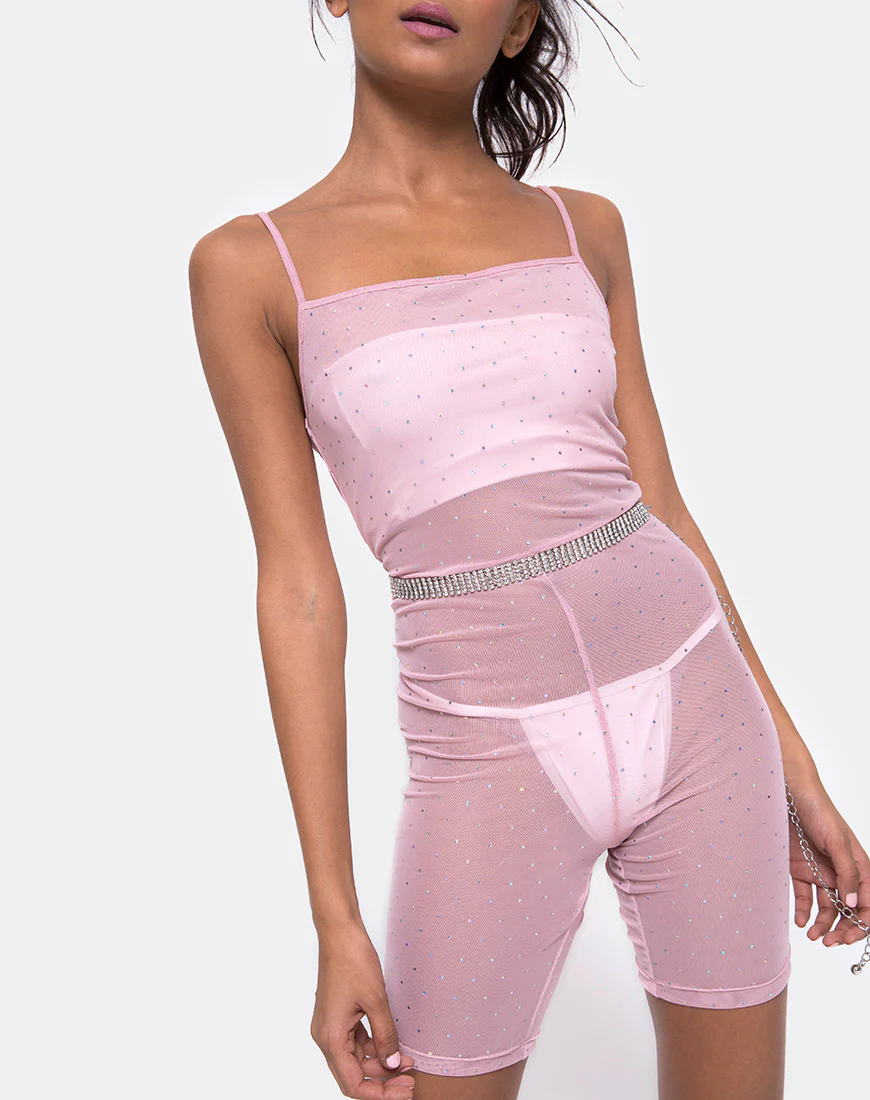 Solina Unitard in Crystal Net Rose - Image 5