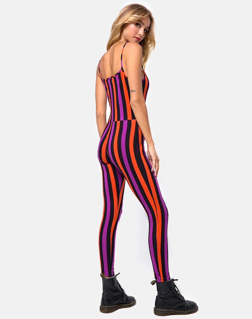 Solita Unitard in Purple and Orange Stripe - Image 4