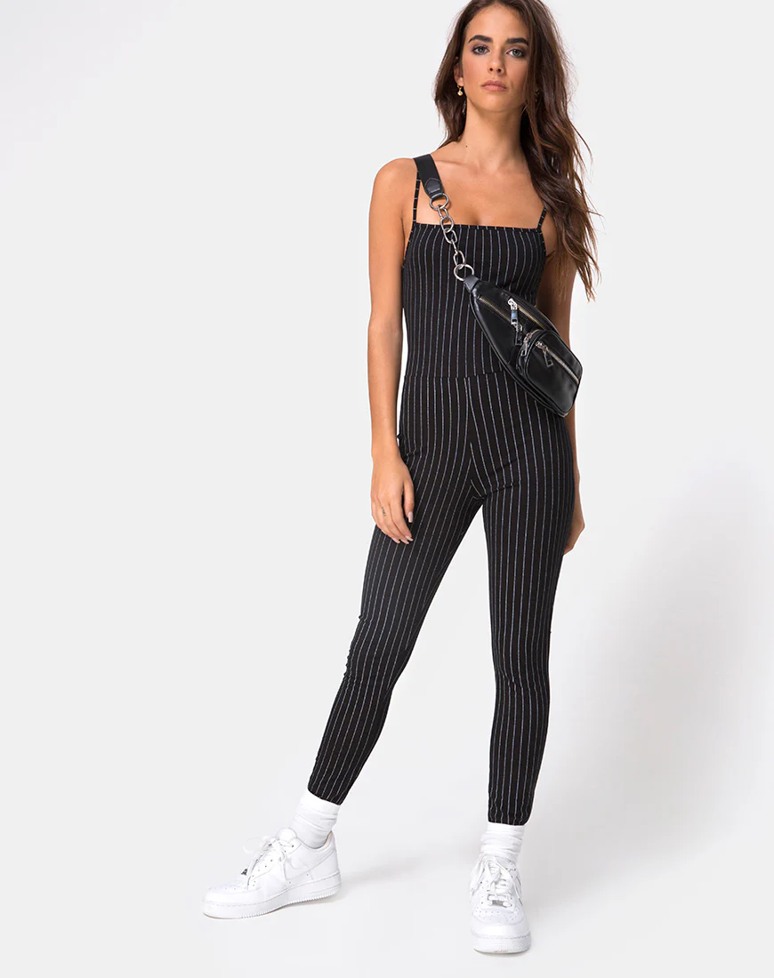 Solita Unitard in Pinstripe Black - Image 3