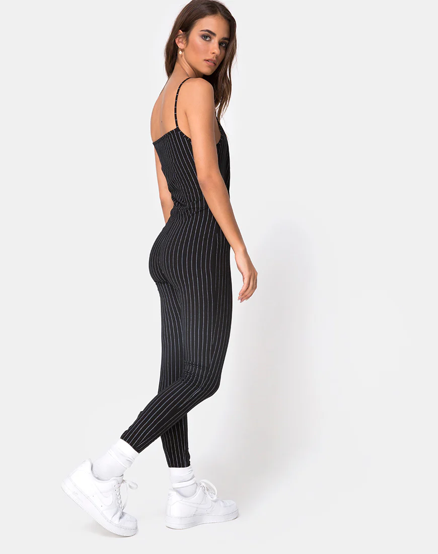 Solita Unitard in Pinstripe Black - Image 4