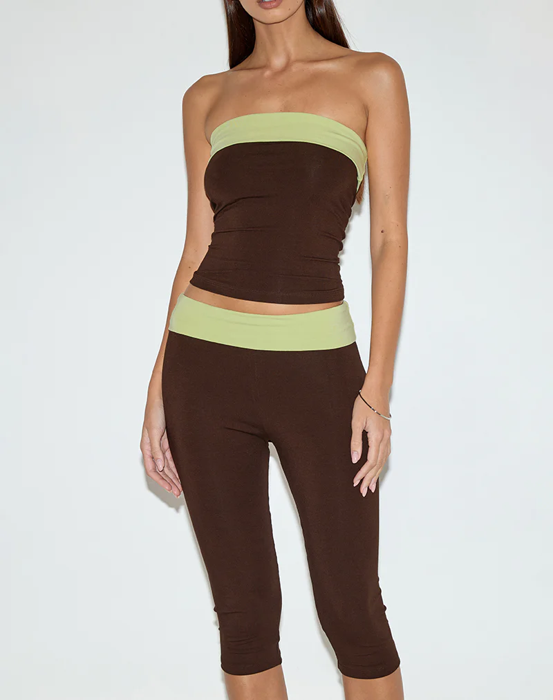 Solna Bandeau Top in Chocolate Brown with Pistachio Binding - Image 5