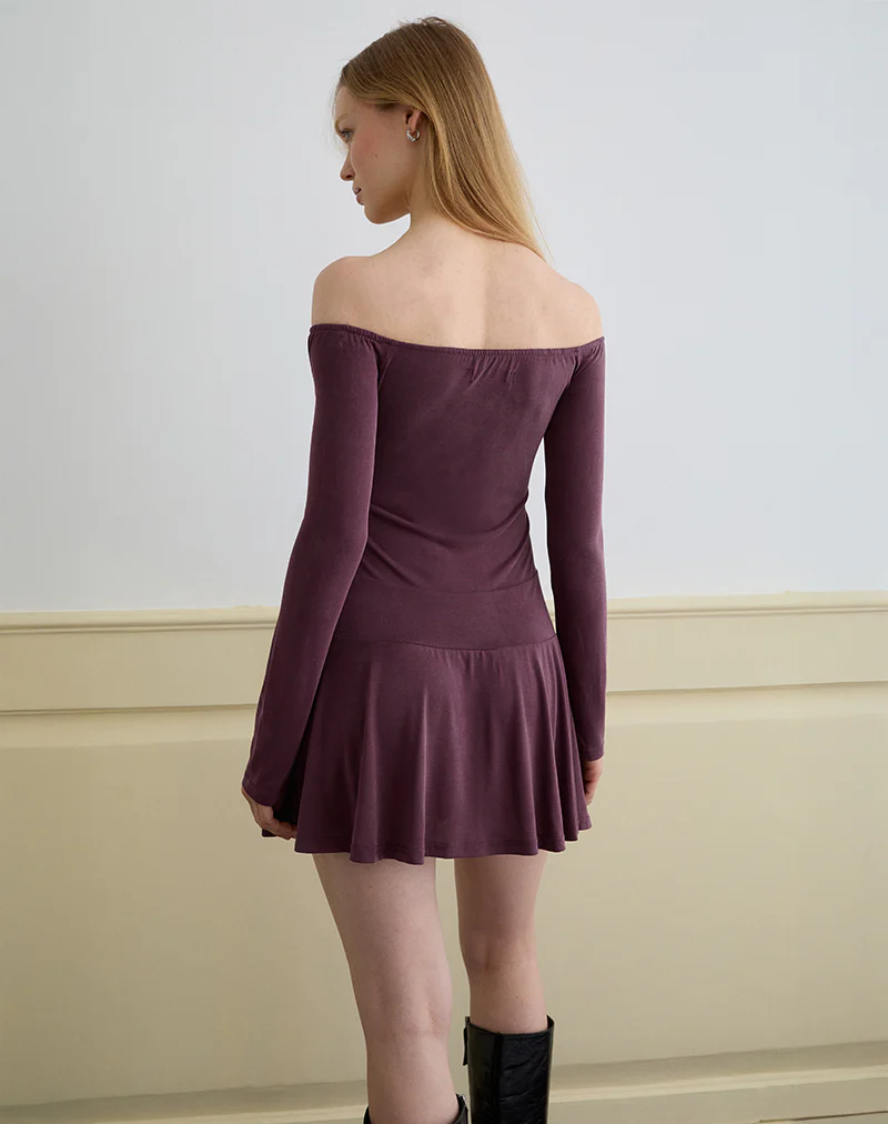 Somiah Bardot Mini Dress in Cupro Deep Purple - Image 5