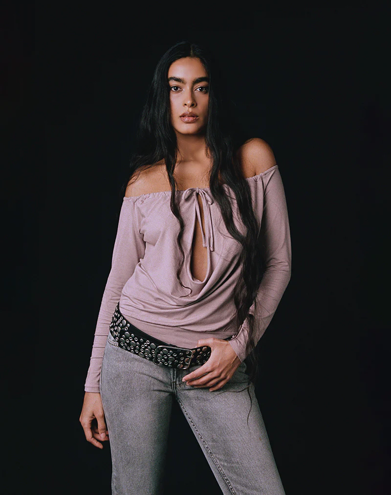 Sore Long Sleeve Cowl Top in Jersey Dusty Mauve - Image 2