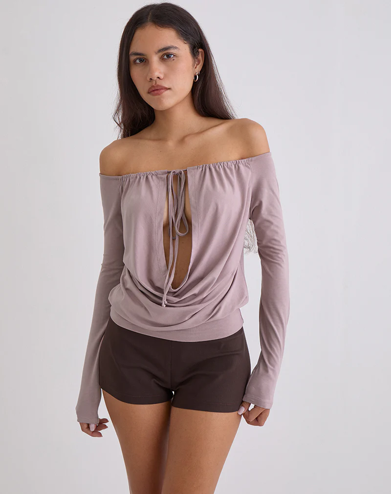 Sore Long Sleeve Cowl Top in Jersey Dusty Mauve - Image 7