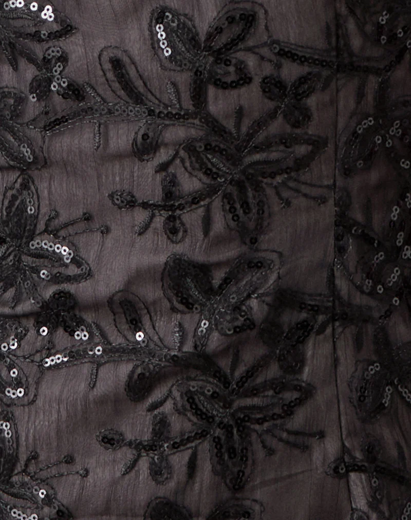 Soren Mini Dress in Floral Chiffon Sequin Black - Image 5