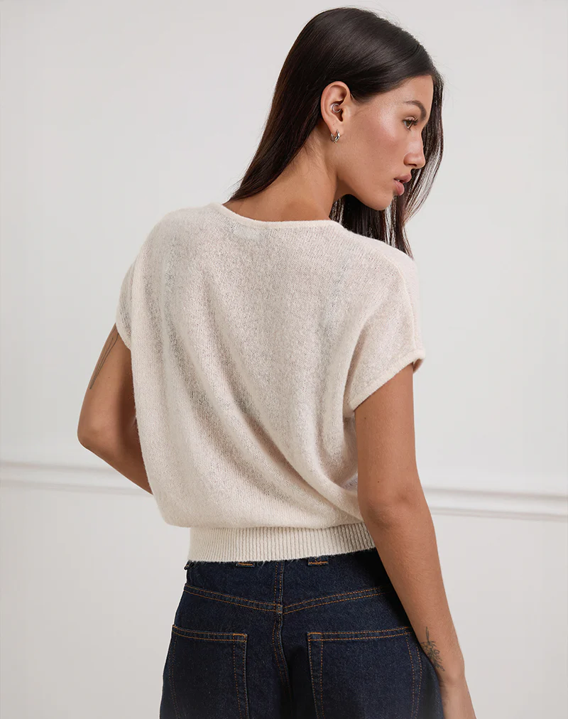 Sorin Deep Waistband Top in Knit Ecru - Image 6