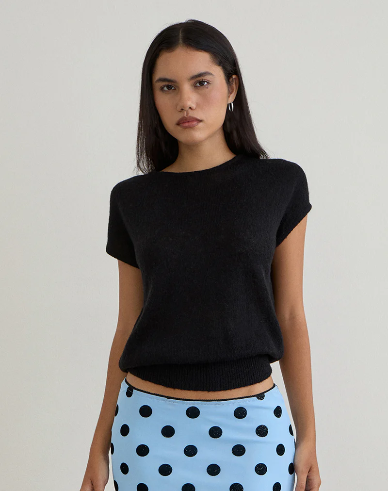 Sorin Deep Waistband Top in Knit Black - Image 3