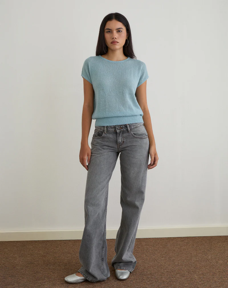 Sorin Deep Waistband Top in Knit Blue - Image 2
